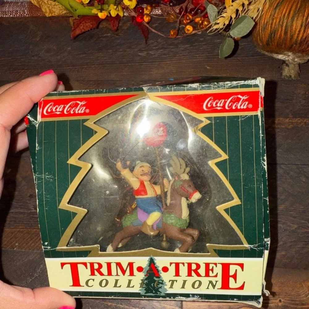 Vintage Coca Cola Trim-A-Tree Elf on Reindeer Christmas Holiday Ornament